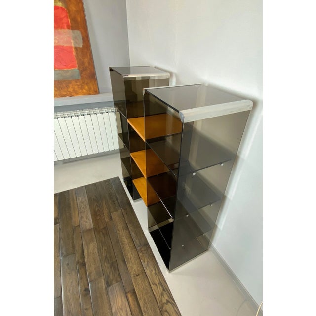 1970s Chrome, Smoked Glass & Wood Bookshelf Étagère by Gallotti & Radice, Italy, 1970s For Sale - Image 5 of 15