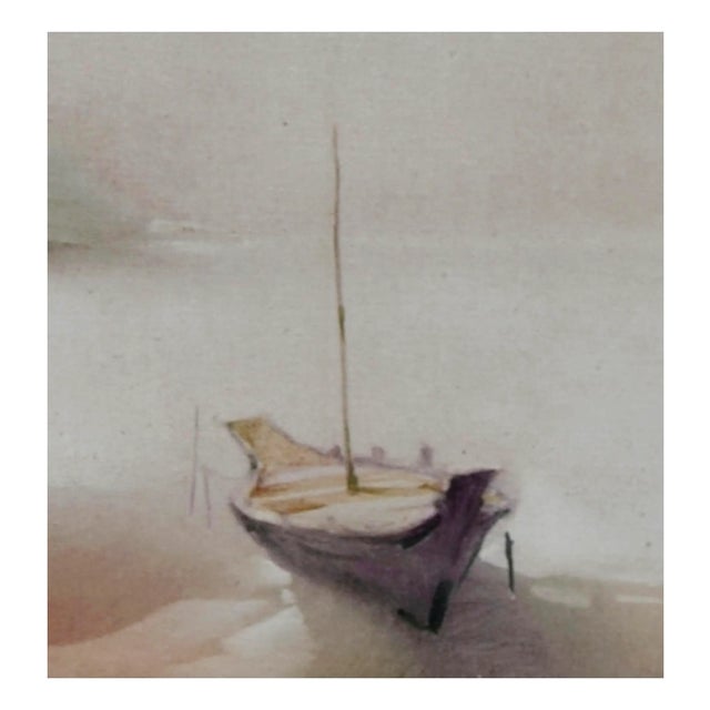 Boat at the Shore, Mid Century Minimalist Landscape For Sale - Image 4 of 7