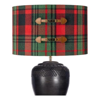 Mind the Gap Tyrolean Plaid Wool Leather Buckles Lampshade, Medium For Sale