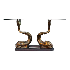 Mid 20th Century Sculptural Brass Bronze Koi Fish Console Hollywood Regency Table