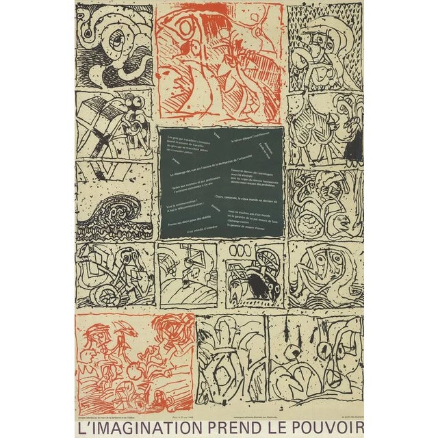 1968 Pierre Alechinsky 'L'imagination Prend Le Pouvoir' Modernism Black & White,Red Offset Lithograph For Sale - Image 4 of 4