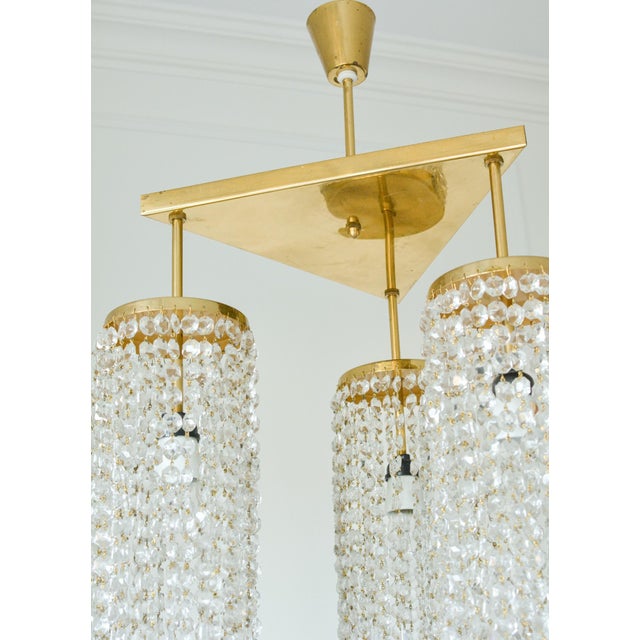 1970s Vintage Jablonecke Sklarny Bohemian Glass Chandelier, Solid Brass, 3-Light, 1970s For Sale - Image 5 of 8
