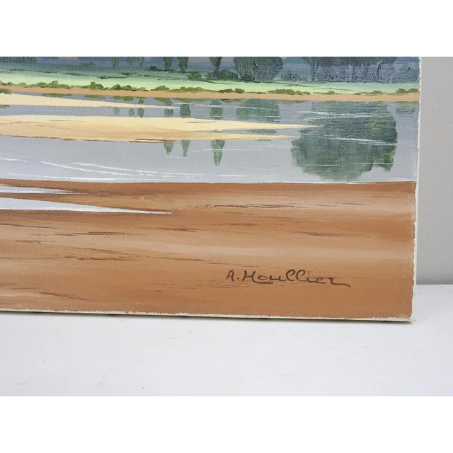 Late 20th century oil on canvas modernist landscape with clouds by Alexandre Houllier (b. 1969) France. Signed lower right...