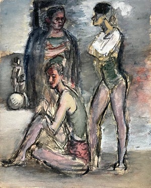 Simka Simkhovitch, Simka Simkhovitch WPA Artist Painting Gouache American Modernist Beach Scene, c.1930's