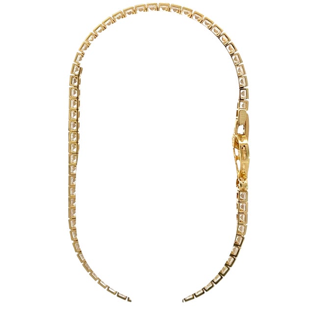 Modern 14k Yellow Gold Cz Tennis Bracelet With Heart Clasp For Sale - Image 3 of 8