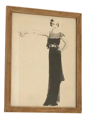 Lucy Croffin, Art Deco Fashion Artwork, 1932, Ink or Watercolor on Paper, Framed