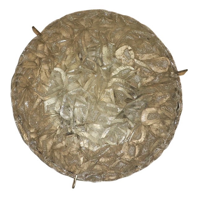 Frosted Ice Glass and Brass Plafonnier from Kaiser Leuchten, 1970s For Sale