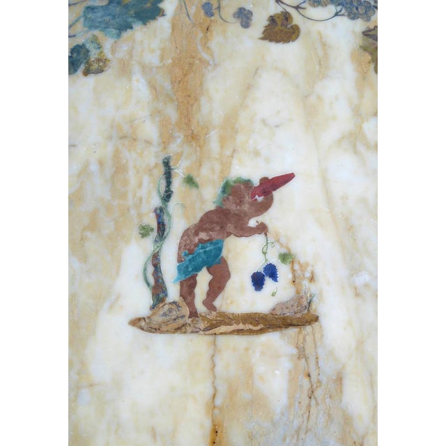 Antique French-Italian Wrought Iron Coffee Tablr witn Pietra Dura Marble Top and Pattern of Vignes and Cherub, 1890s For Sale - Image 3 of 18