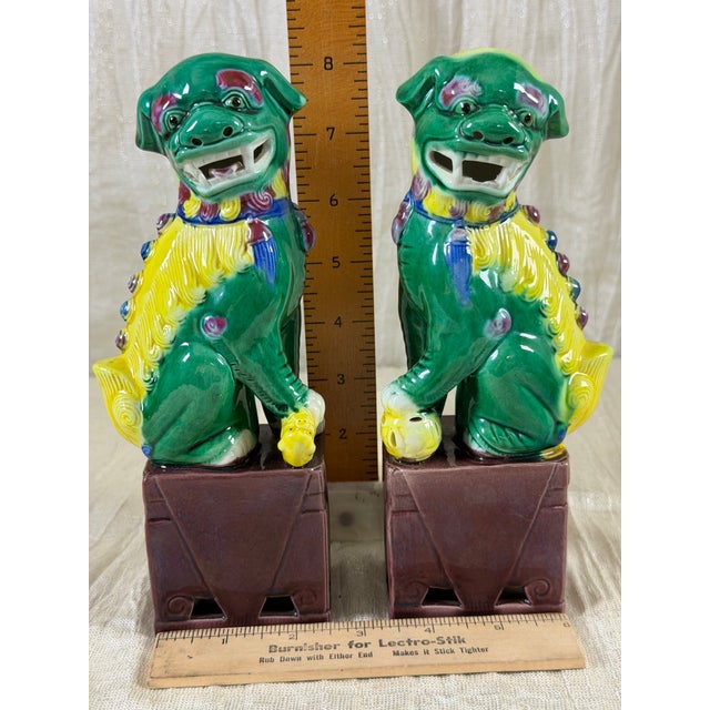 Chinese Mid-20th Century Chinese Polychrome Glazed Guardian Lions, Pair For Sale - Image 3 of 10