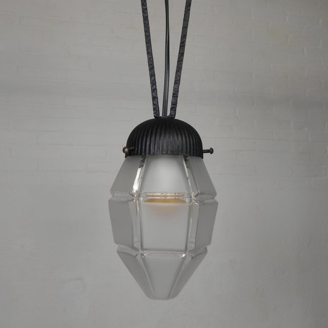 Art Deco Pendant Lamp with Hexagonal Glass Shade, 1930s For Sale - Image 6 of 16