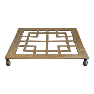 Vintage Brass Square Geometric Trivet MCM Footed For Sale