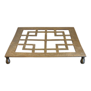 Vintage Brass Square Geometric Trivet MCM Footed