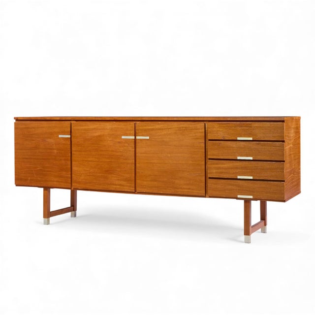 Mid-Century Modern Kai Kristiansen for Feldballes Møbelfabrik Mid 20th Century Danish Teak and Brass Credenza For Sale - Image 3 of 10
