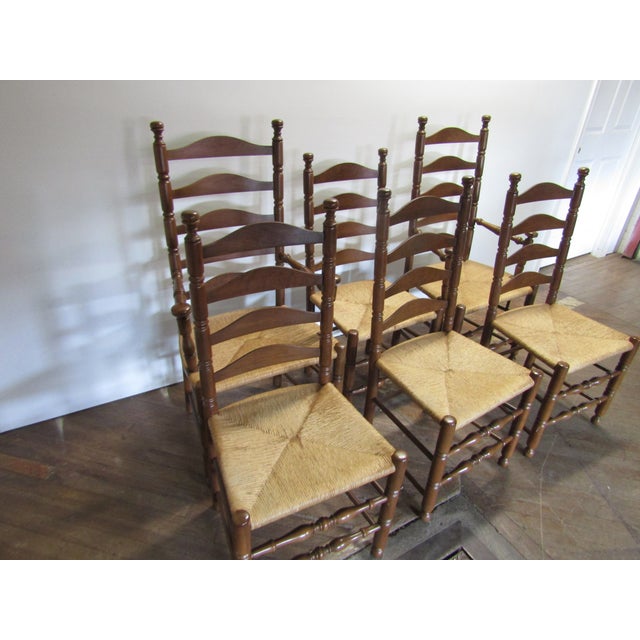 Item 86617: Pennsylvania House set of six solid cherry ladder back chairs. Age: 1980's. Details: Lsdder back style....
