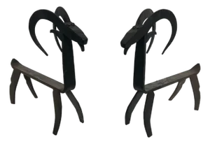 1950s Pair of wrought iron andirons representing a goat in the style of Edouard Schenck
