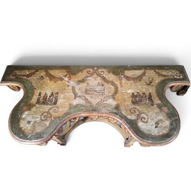 Venetian Polychrome and Giltwood Consoles in the style of Lacca Povera, 1790, Set of 2 For Sale - Image 4 of 18