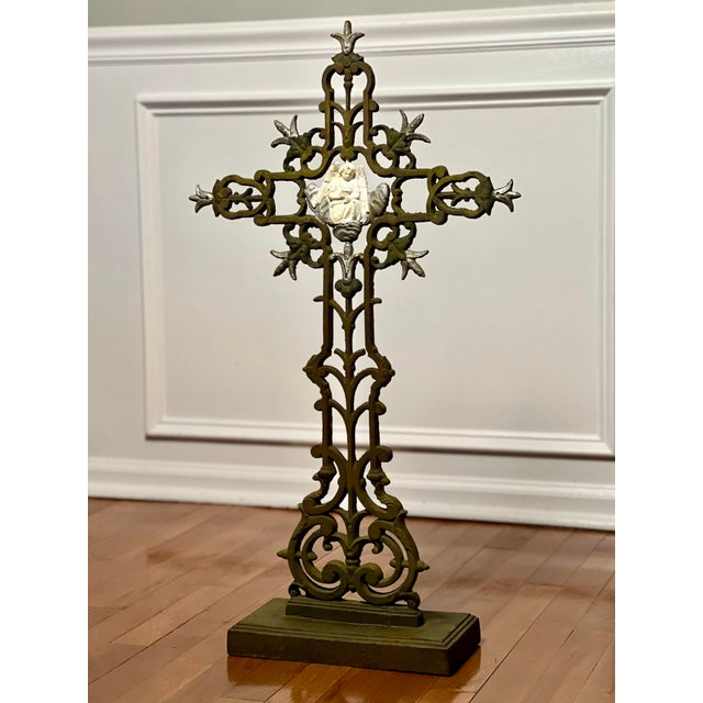 19th Century French Cast Iron Standing Cross With Angel For Sale - Image 11 of 11