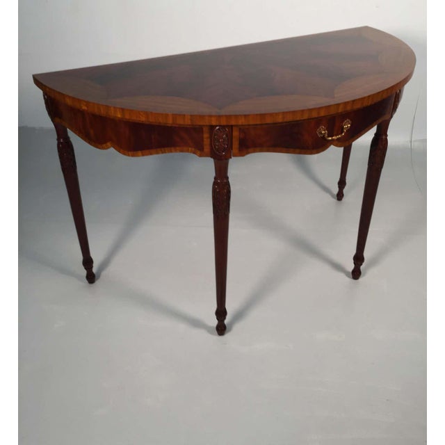 1980s Vintage Mahogany and Satinwood Maitland Smith Adams Style Large Demi Lune One Drawer Console Table For Sale In Philadelphia - Image 6 of 9