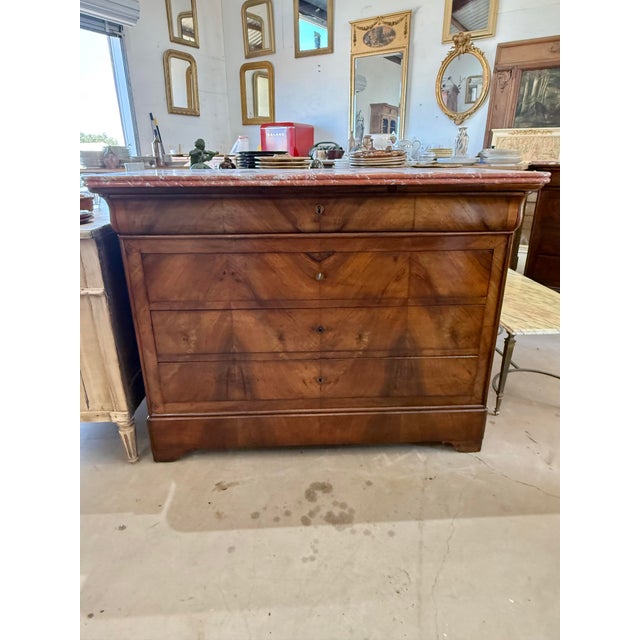 19th Century Louis Philippe Walnut Marble Top Chest of Drawer / Commodes For Sale - Image 11 of 12