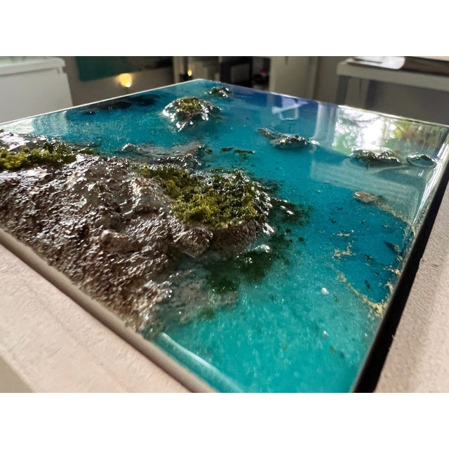 Flying Over the Ocean #9 by Ana Hefco | Layered tinted resin & Mixed Media on wood panel abstract ocean view For Sale - Image 4 of 5