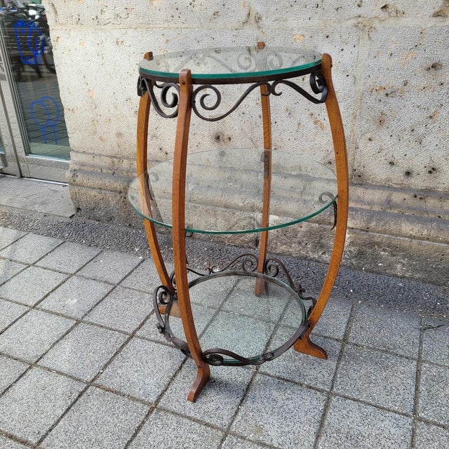 Mid-Century Side Table in Wood, Wrought Iron and Glass, France, 1950s For Sale - Image 4 of 15