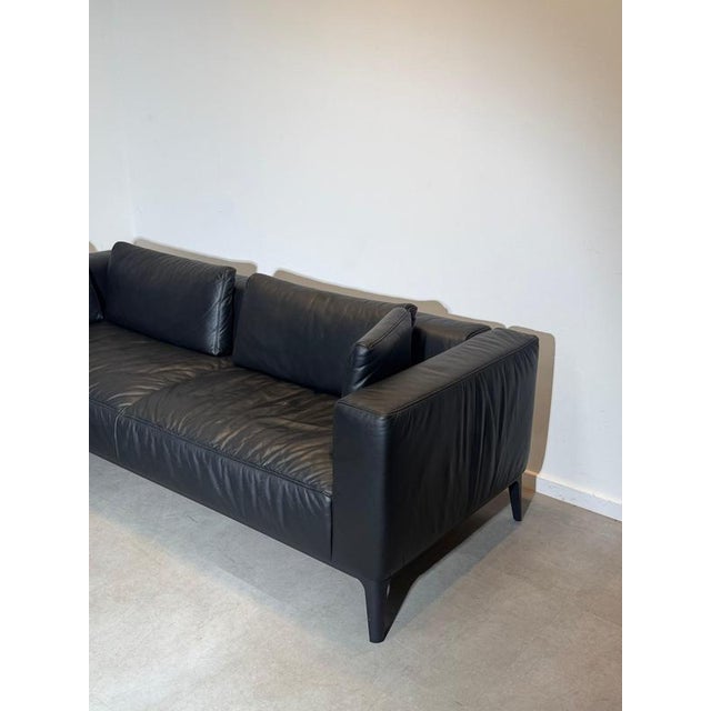 Indera 3-Seater Sofa in Black Leather For Sale - Image 4 of 8