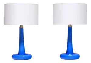 Blue Glass Table Lamps by Michael Bang for Holmegaard, Denmark, 1970s , Set of 2