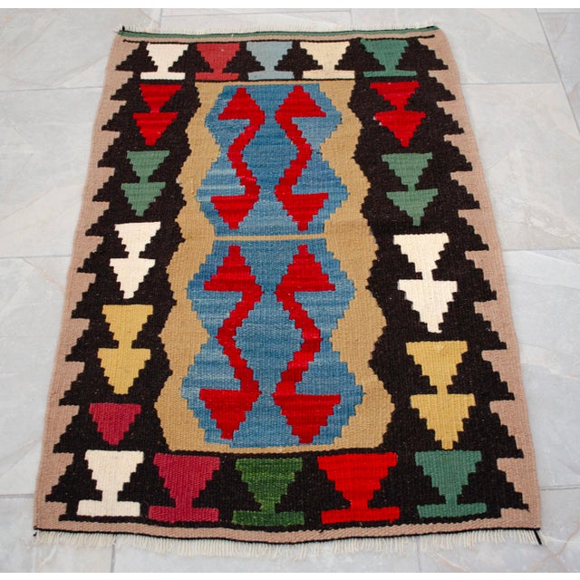 Handmade Rug Turkish Kilim Small Rug Entry Mat Doormat 2x3 Ft Approx For Sale - Image 4 of 11