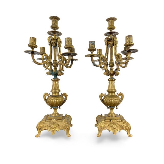 Gilt Bronze Candleholders, 1800s, Set of 2 For Sale - Image 5 of 14