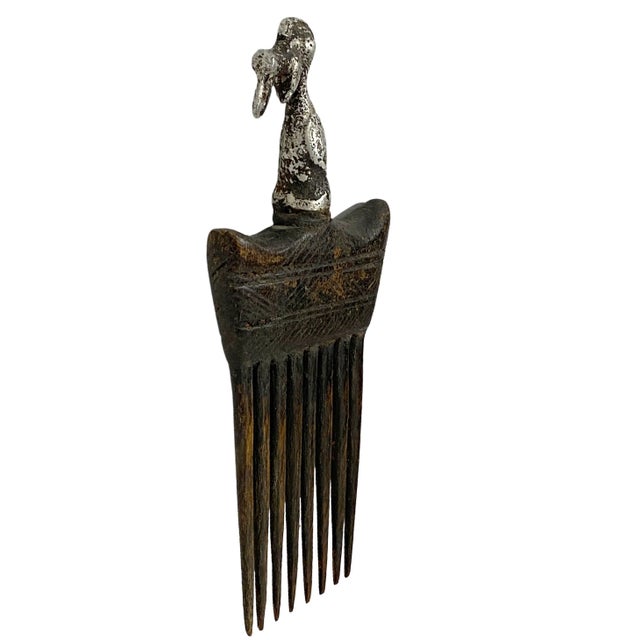 African African Baule I.Coast Comb W/ Bird Head Sculpture 8.25 " H For Sale - Image 3 of 8