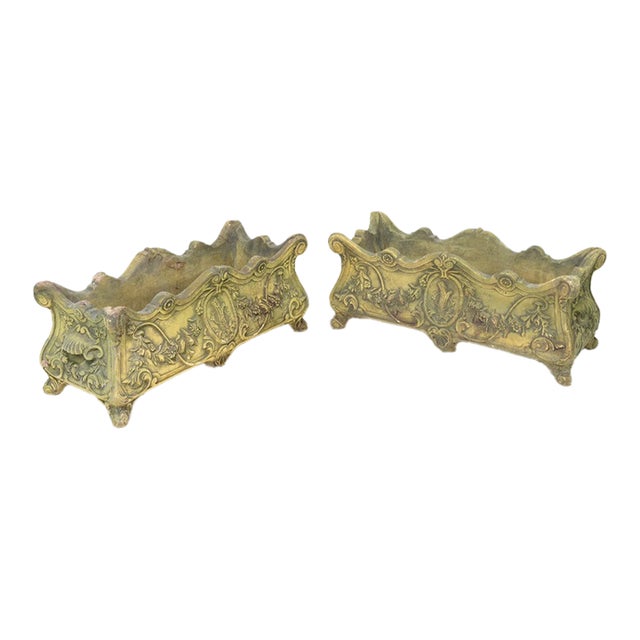 Early 20th Century French Cast Stone Planters, A Pair For Sale