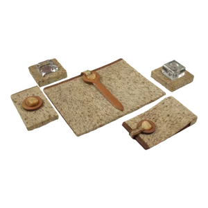 French Art Deco Wood, Fur and Leather Desk Set, 5 Pieces by Dan Karner