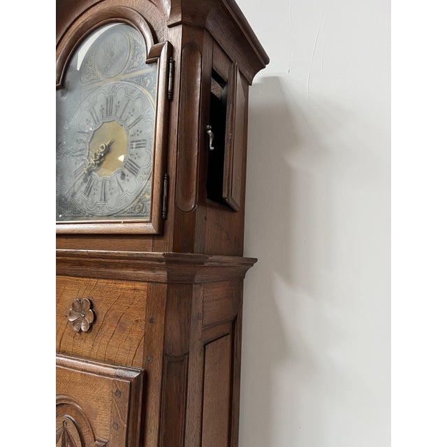 Louis XV Carved Oak Grandfather Clock, 18th Century For Sale - Image 12 of 17