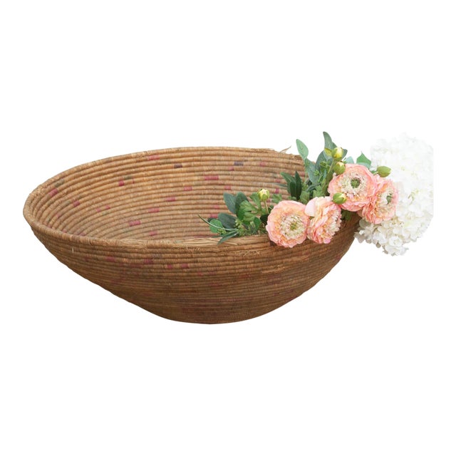 Impressive 31" Dm Crimson Motif Antique Basket For Sale