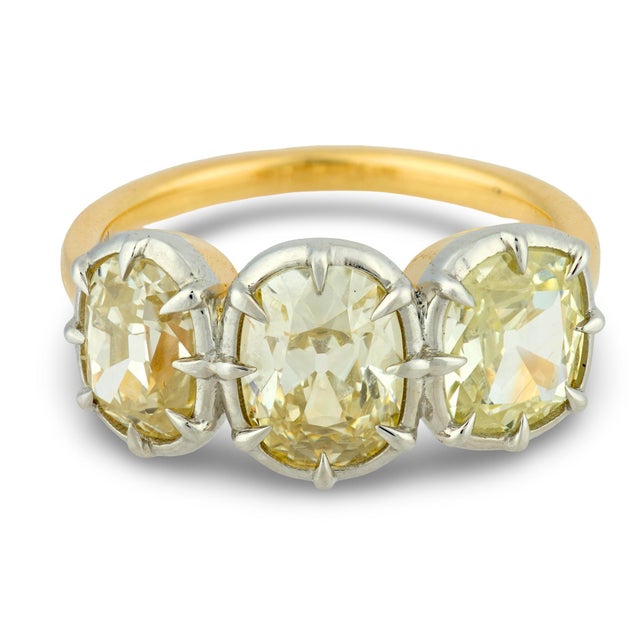 Modern Gia 3.06 Old Mine Cut Diamond 18k Yellow Gold Platinum Collet Ring, Size 6.5 For Sale - Image 3 of 11