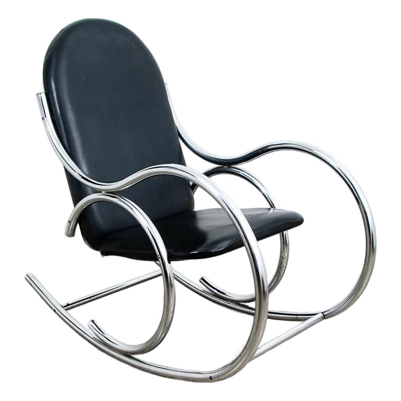 Mid Century Modern Rocking Chair Chrome Rocker Black Metal Silver ...