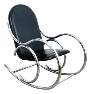 Mid Century Modern Rocking Chair Chrome Rocker Black Metal Silver Vintage 1960s