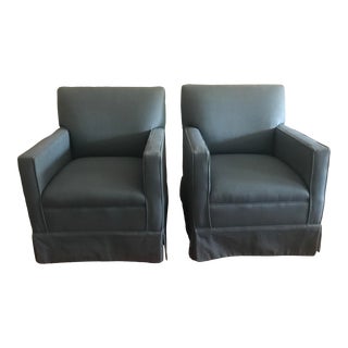1960s Blue Upholstered Club Chairs - a Pair For Sale