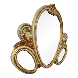 Vintage Large Hollywood Regency Italian Syroco Style Resin Triple Wall Mirror Gold Gilt