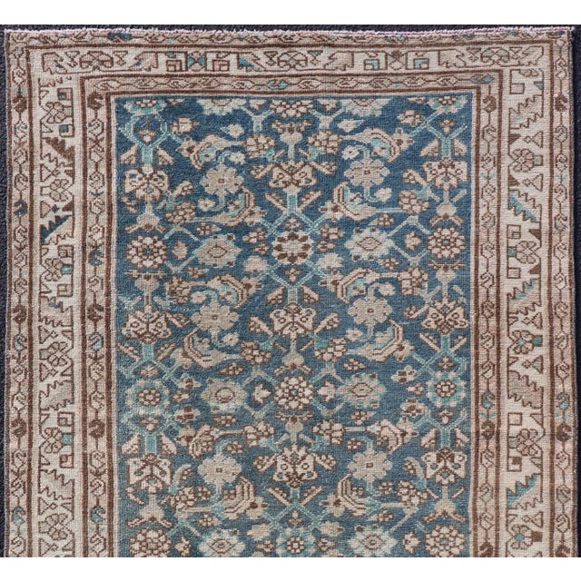 Blue Hamedan Antique Persian Rug With Sub-Geometric Design in Blues and Neutrals For Sale - Image 8 of 12