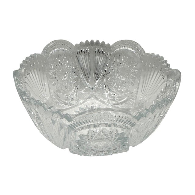 Vintage American Brilliant Period Cut Glass Bowl With Hobstar Sawtooth Rim For Sale In Birmingham - Image 6 of 12
