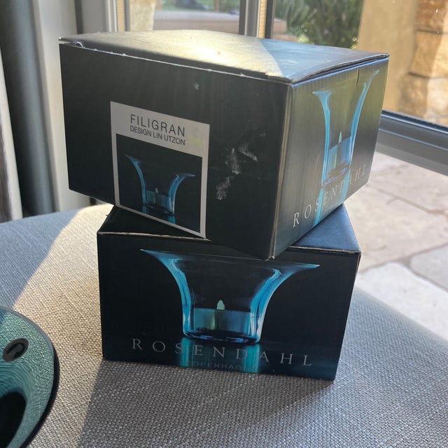 Rosendahl Danmark Rosendahl Copenhagen Design by Lin Utzon Blue Glass Votive Candle Holders New For Sale - Image 4 of 8