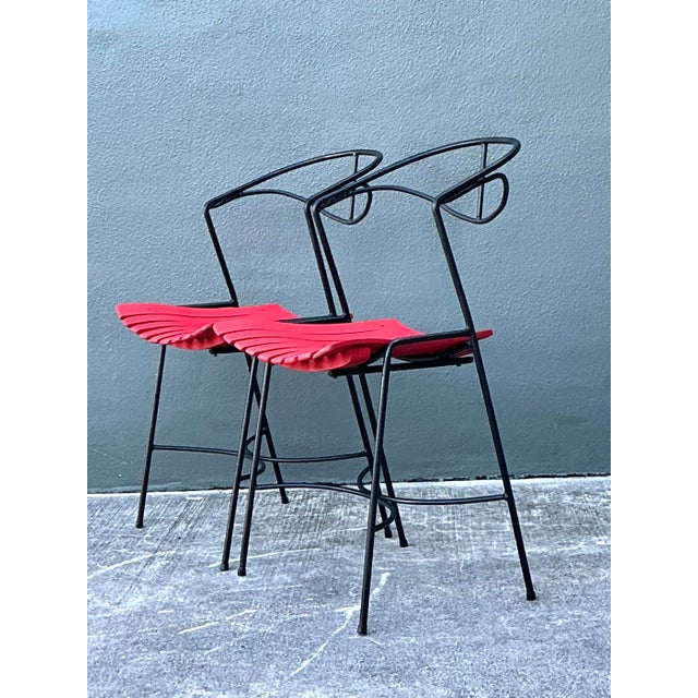 Vintage Wrought Iron Slat Chairs After Arthur Umanoff - A Pair For Sale - Image 11 of 12