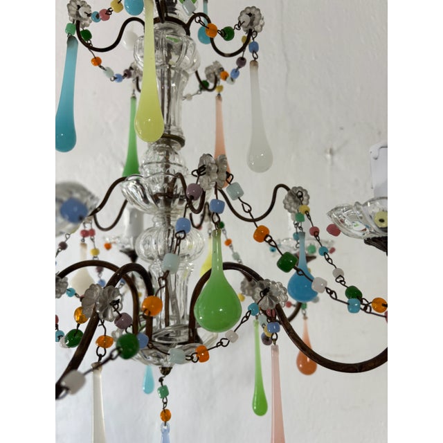 Glass French Rainbow Pastel Confetti Candy Colors Opaline Drops Chandelier, Circa 1920 For Sale - Image 7 of 12