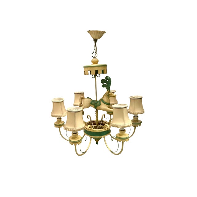 Mid 20 Century Chandelier Carousel Horse 6 Arms Light Fixture Vintage French Whimsical Decor For Sale - Image 4 of 8