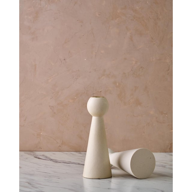 Sculptural Quintet of Ceramic Candle Holders by Lostine in Matte White For Sale - Image 11 of 11