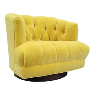 Mid Century Modern Harvey Probber Style Tufted Barrel Back Swivel Lounge Chair Newly Reupholstered For Sale