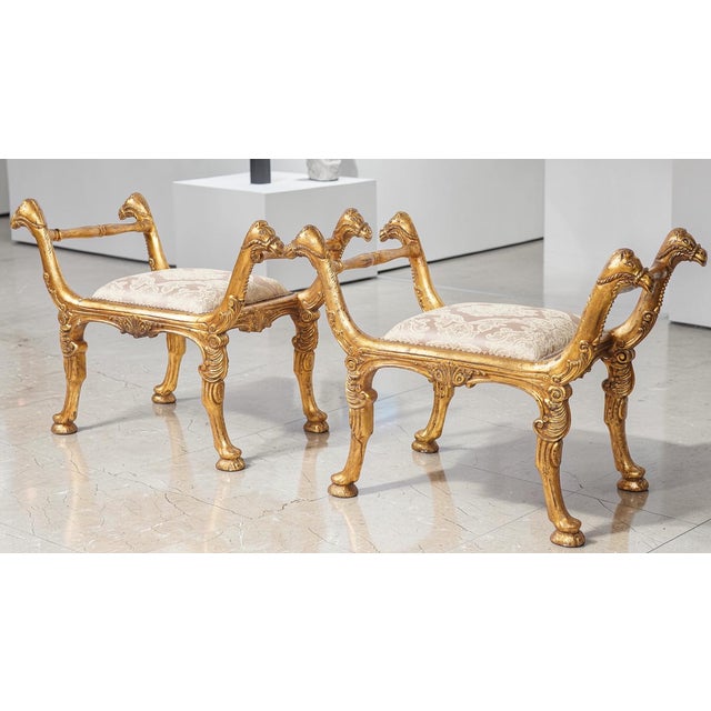 Pair of Italian Neoclassical Giltwood Camel Stool Benches
