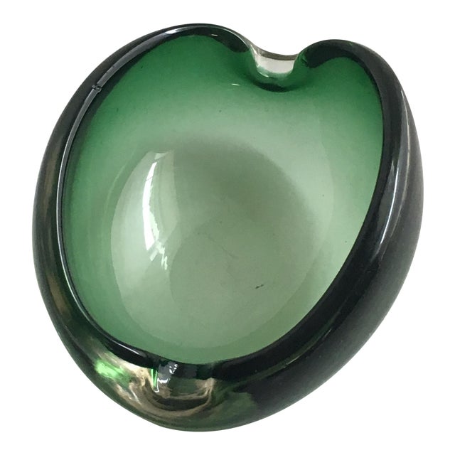 Alfredo Barbini Murano Glass Green Ashtray Chairish