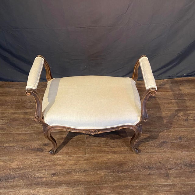 19th Century French Louis XV Carved Walnut Accent Bench, Vanity Seat or Ottoman For Sale In Portland, ME - Image 6 of 7